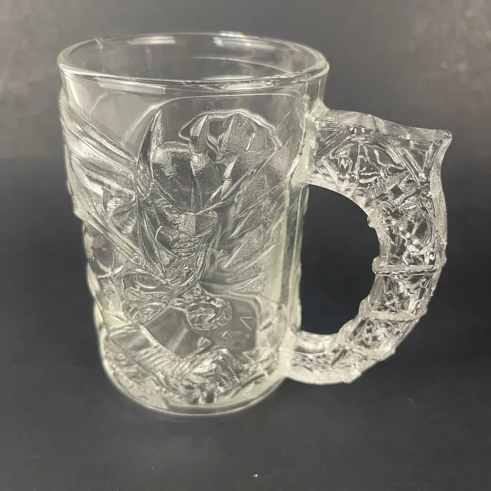 Vintage McDonalds Embossed 3D Design Mugs Batman Forever Glass Collectible 8 oz.